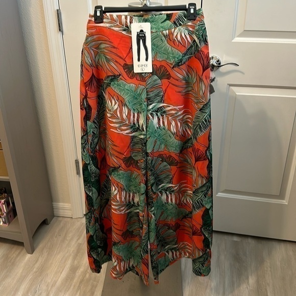 EDY’S PALM PRINT WIDE LEG PANTS SZ L CRUISE BEACH SUMMER EVERYDAY DATE NIGHT - Picture 1 of 6